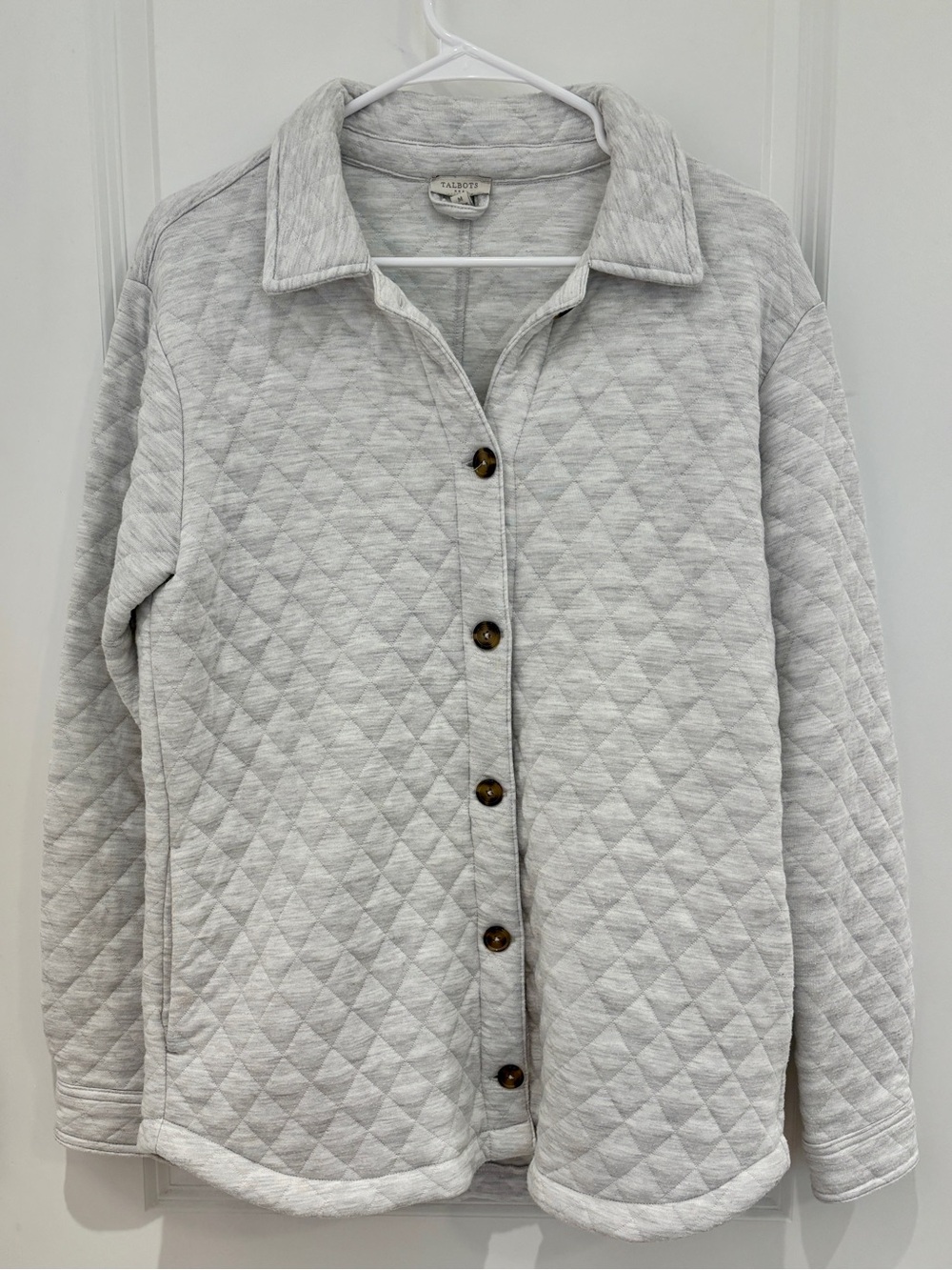 Talbots Light Gray Quilted Button-Front Shirt Jacket
